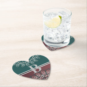 Half Toned Trendy Blue Mauve Laced Monogram Paper Coaster