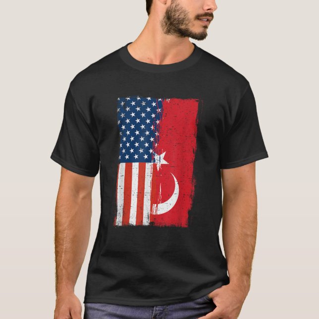 Half Turkish Half American Turkey America Flag  T-Shirt (Front)