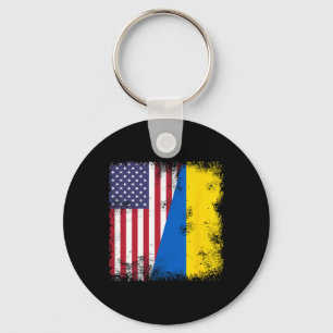Half Ukrainian Flag Vintage Ukraine Usa Gift Key Ring