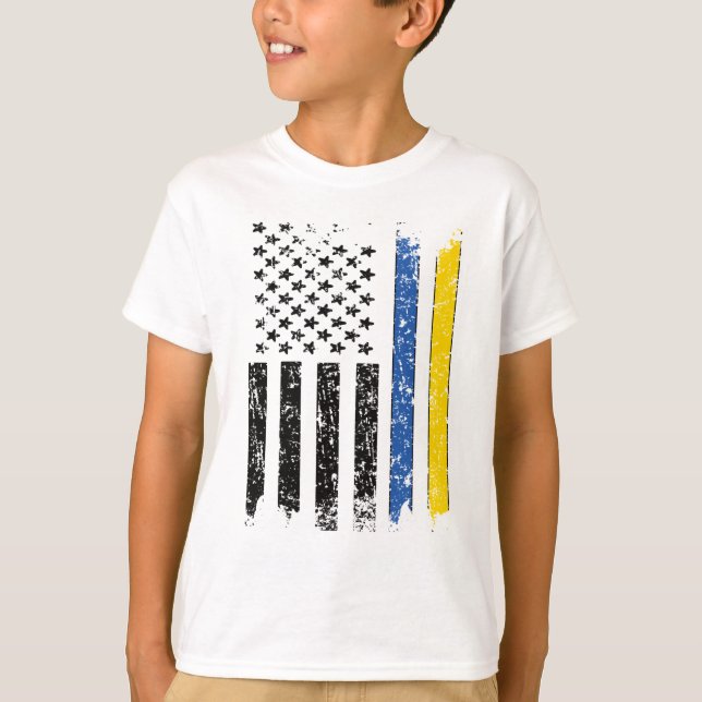 Half Ukrainian Half American Flag Ukraine USA T-Shirt (Front)