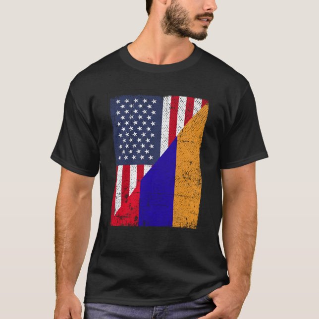 Half USA Flag Half Armenia Flag American Armenian T-Shirt (Front)