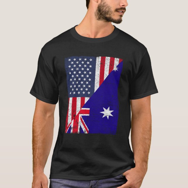 Half USA Flag Half Australia Flag American Austral T-Shirt (Front)