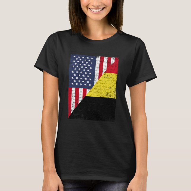 Half USA Flag Half Belgium Flag American Belgian T-Shirt (Front)