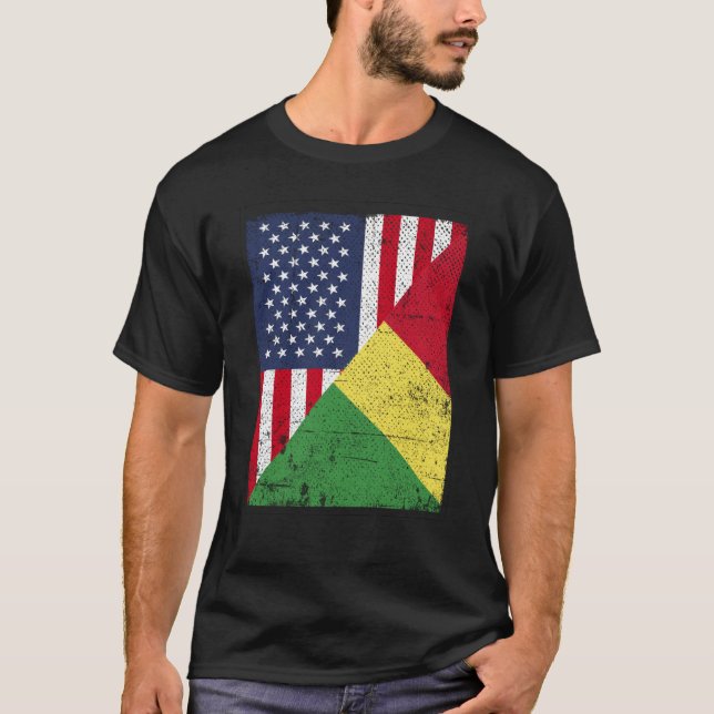 Half USA Flag Half Congo Flag American Congolese T-Shirt (Front)
