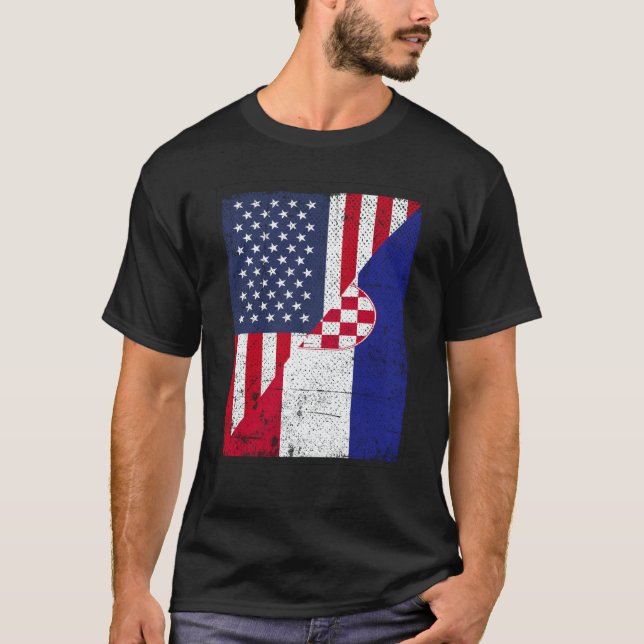 Half USA Flag Half Croatia Flag American Croatian T-Shirt (Front)
