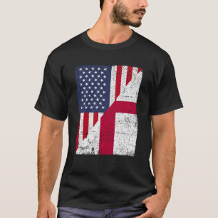 Half USA Flag Half England Flag American English T-Shirt