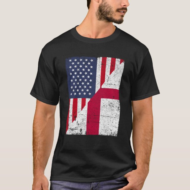 Half USA Flag Half England Flag American English T-Shirt (Front)
