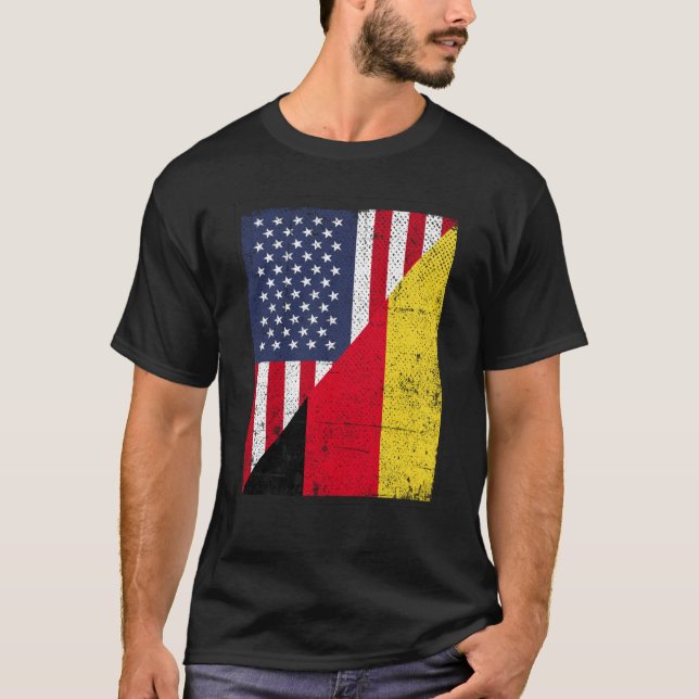 Half USA Flag Half Germany Flag American German T-Shirt (Front)