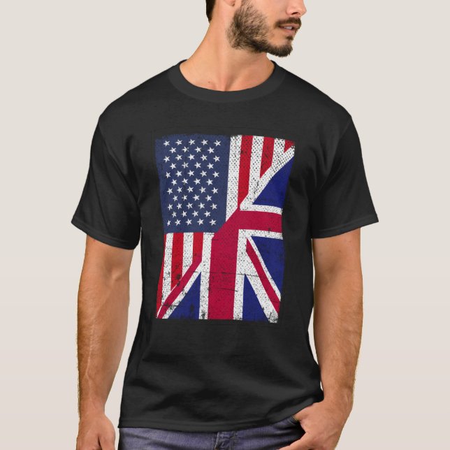 Half USA Flag Half Great Britain Flag American Bri T-Shirt (Front)