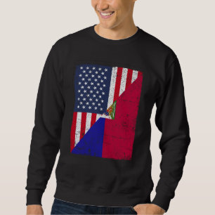 Half USA Flag Half Haiti Flag American Haitian Sweatshirt