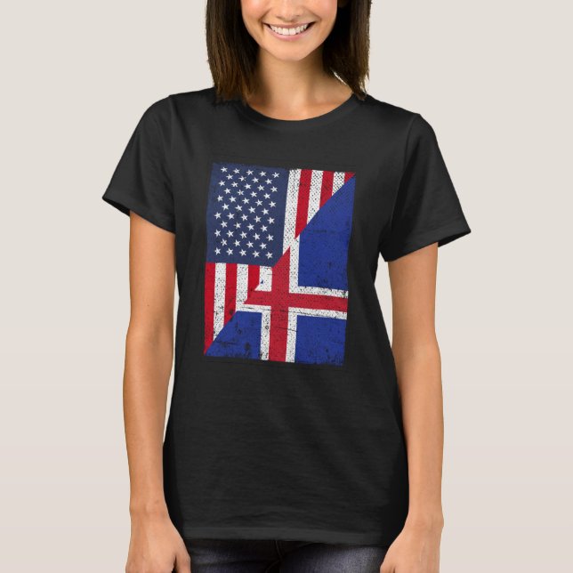 Half USA Flag Half Iceland Flag American Icelandic T-Shirt (Front)