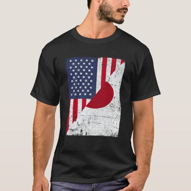 Half USA Flag Half Japan Flag American Japanese T-Shirt (Front)