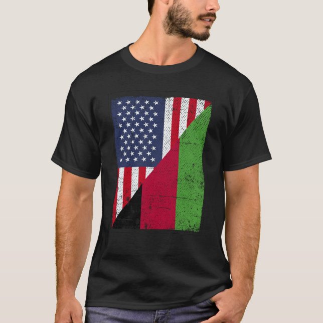 Half USA Flag Half Malawi Flag American Malawian T-Shirt (Front)