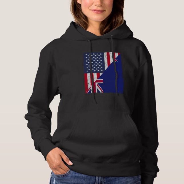 Half USA Flag Half New Zealand Flag American New Z Hoodie (Front)