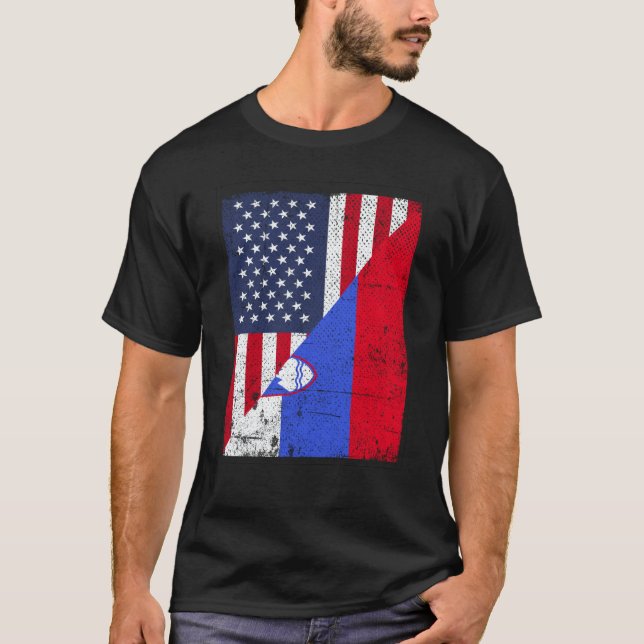 Half USA Flag Half Slovenia Flag American Slovenia T-Shirt (Front)