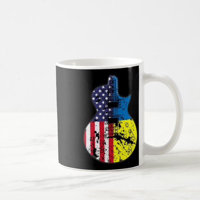 Half Usa Flag Half Ukraine Flag Guitar Support Ukr Coffee Mug (Right)