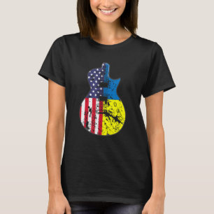Half USA Flag Half Ukraine Flag Guitar Support Ukr T-Shirt
