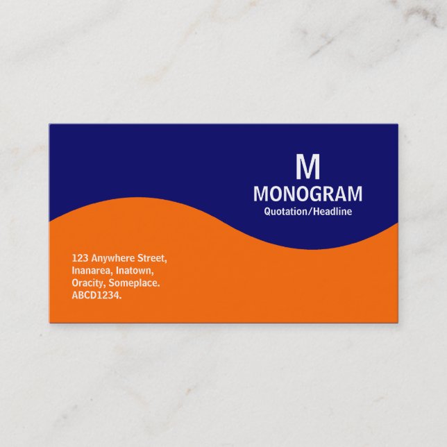 Half Wave Monogram - Orange with Dark Blue 000066 Business Card (Front)