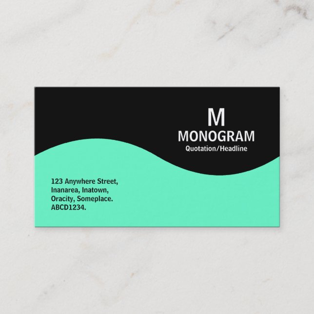 Half Wave Monogram - Turquoise and Black Business Card (Front)