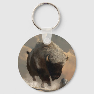 Half White Bison Key Ring