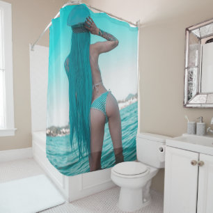 Halfangel66 Deep Blue Shower Curtain