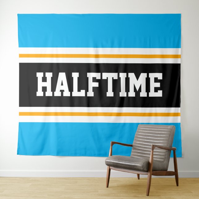 HALFTIME Athletic Bright Sky Blue Black Stripes Tapestry (In Situ (Horizontal))