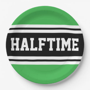 HALFTIME Bold Bright Green Black Racing Stripes Paper Plate