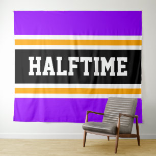 HALFTIME Bold Bright Purple Black Yellow Stripes Tapestry