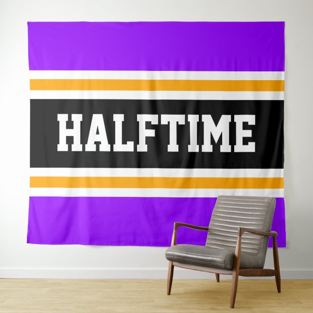 HALFTIME Bold Bright Purple Black Yellow Stripes Tapestry (In Situ (Horizontal))