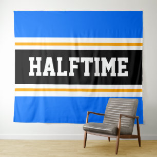 HALFTIME Fun Athletic Bright Blue Black Stripes Tapestry