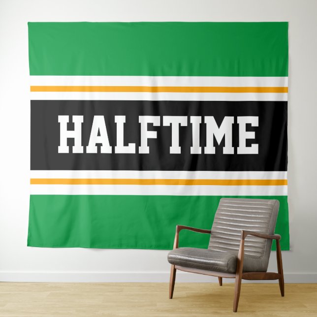 HALFTIME Fun Athletic Bright Green Black Stripes Tapestry (In Situ (Horizontal))