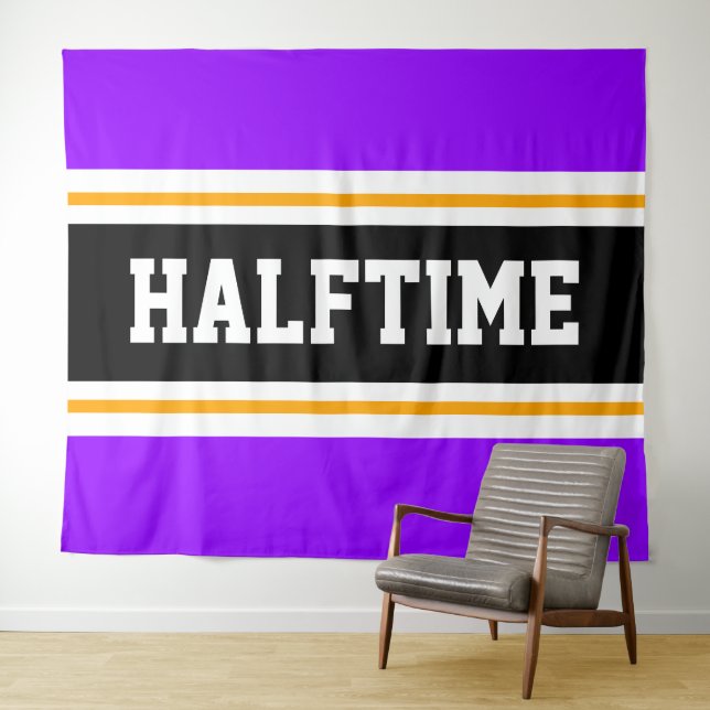 HALFTIME Fun Athletic Bright Purple Black Stripes Tapestry (In Situ (Horizontal))