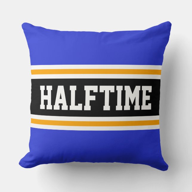 HALFTIME Fun Navy Blue Yellow Black Sporty Stripes Cushion (Front)