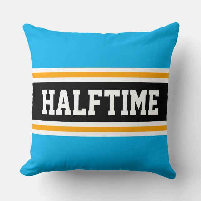 HALFTIME Fun Sky Blue Yellow Black Sporty Stripes Cushion (Front)