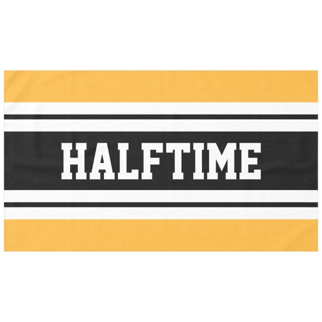 HALFTIME Sporty Bright Yellow Black White Stripes Tablecloth (Front (Horizontal))