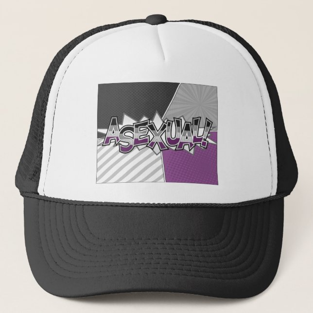 Halftone Asexual Pride Typography with Flag  Trucker Hat (Front)
