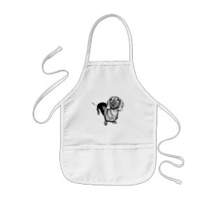 Halftone Black and White Photo Dachsund Doxie Kids Apron