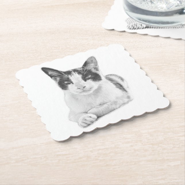 Halftone Cat Paper Coaster (Angled)