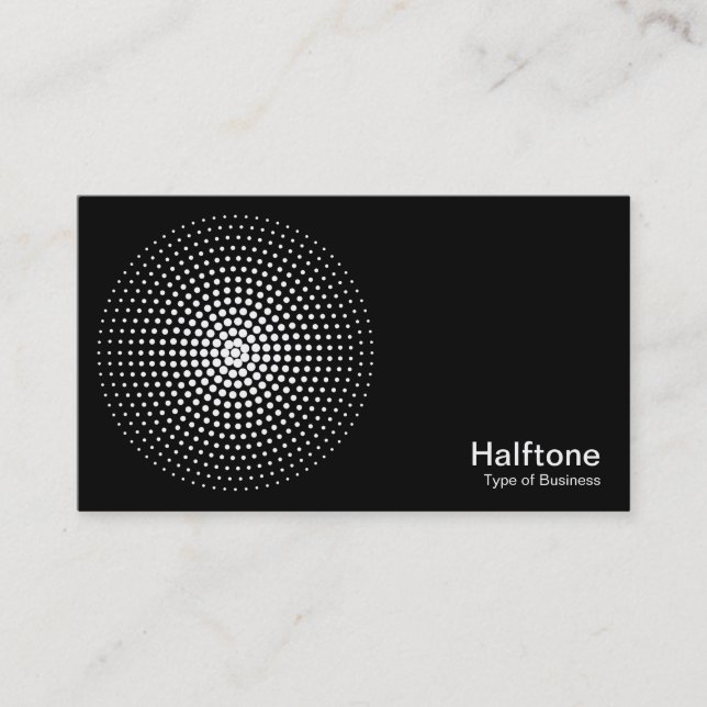 Halftone Circle 03 - White on Black Business Card (Front)