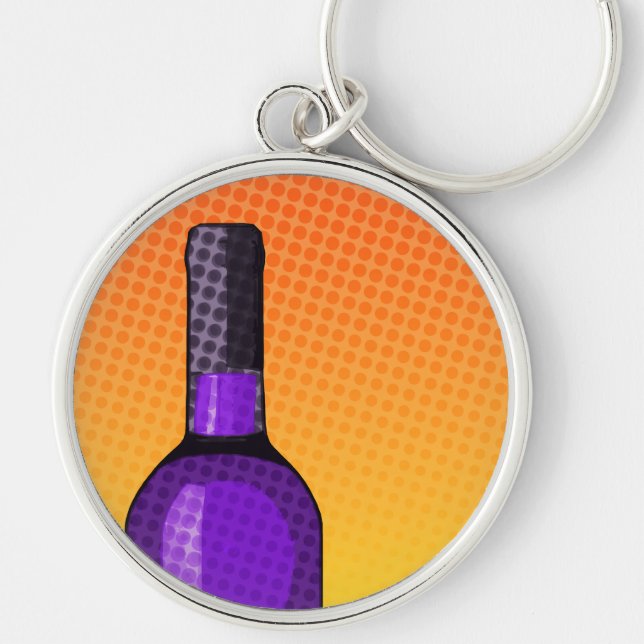 halftone comic wine glass and bottle key ring (Front)