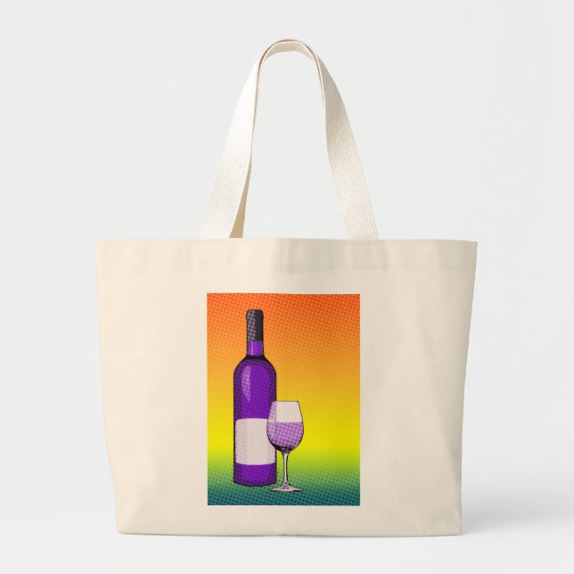 halftone comic wine glass and bottle large tote bag (Front)
