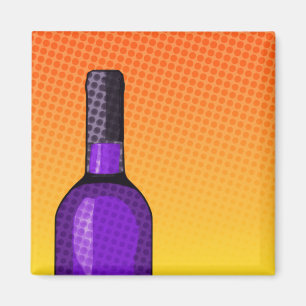 halftone comic wine glass and bottle magnet