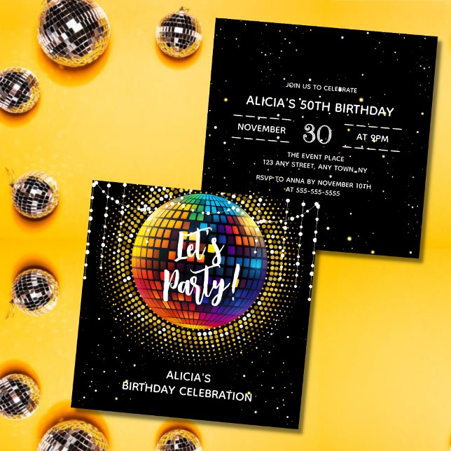 Halftone Disco Let's Party Birthday Invitation (Creator Uploaded)