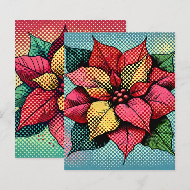 Halftone Dots Pop Art Poinsettia Scrapbook Paper (Front/Back)