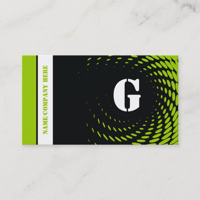 Halftone monogram black green business cards (Front)