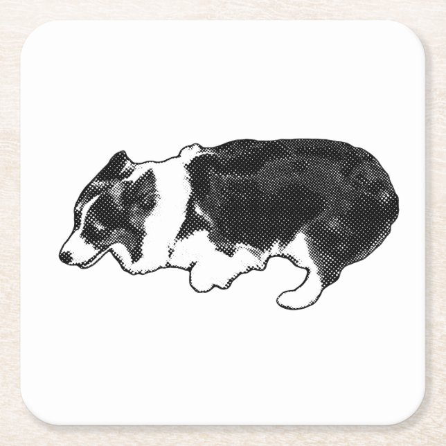 Halftone paws, full heart square paper coaster (Front)