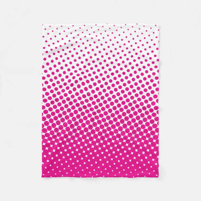 Halftone Pop Art Dot Pattern Pink and White Fleece Blanket (Front)