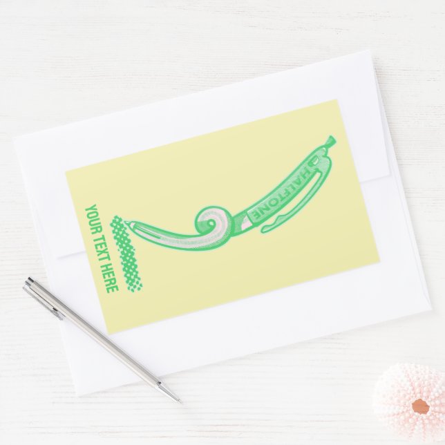 Halftones green pen pop art rectangular sticker (Envelope)
