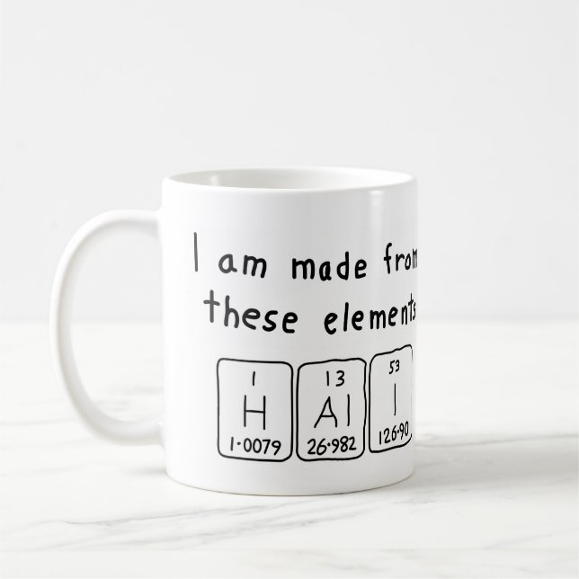 Hali periodic table name mug (Left)