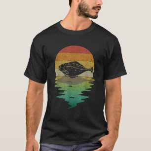 Halibut Silhouette Sunset Retro Vintage 70s Nature T-Shirt